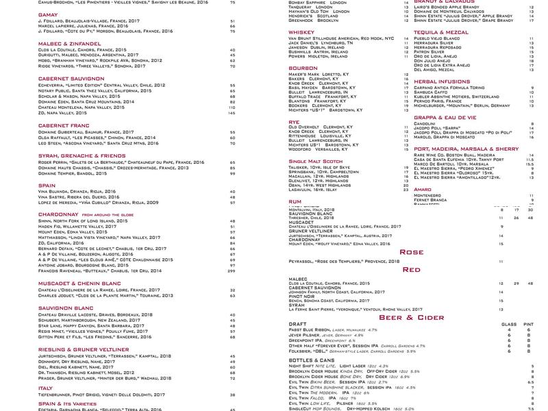 Blue Ribbon Brooklyn Menu