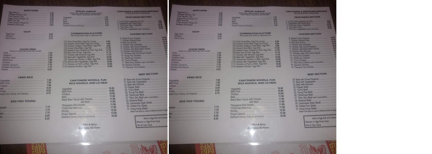Cheung’s Garden Restaurant Menu