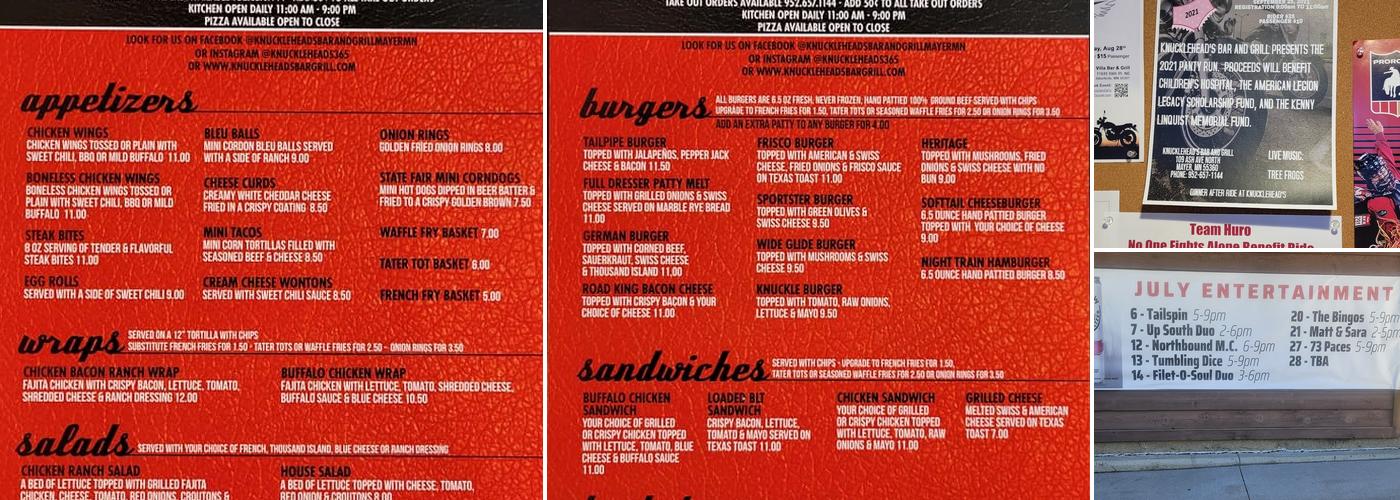 Knucklehead's Bar and Grill Menu