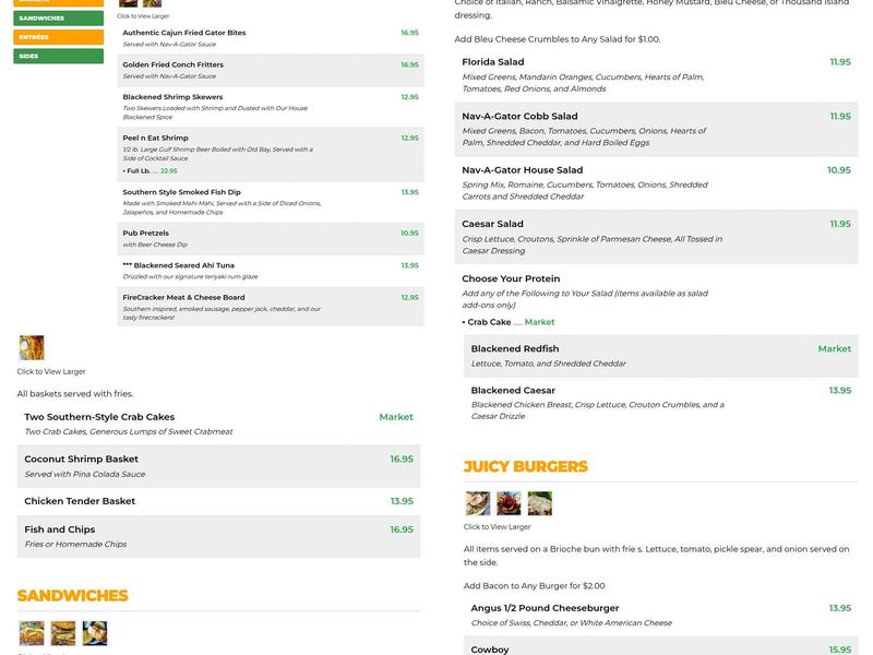 Nav-A-Gator Bar & Grill Menu