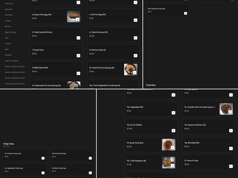 Po-Sing Kitchen Menu