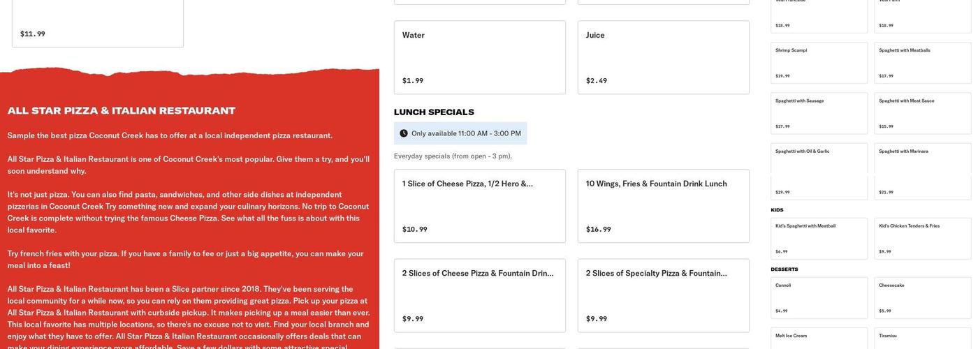 All Star Pizza & Italian Restaurant Menu