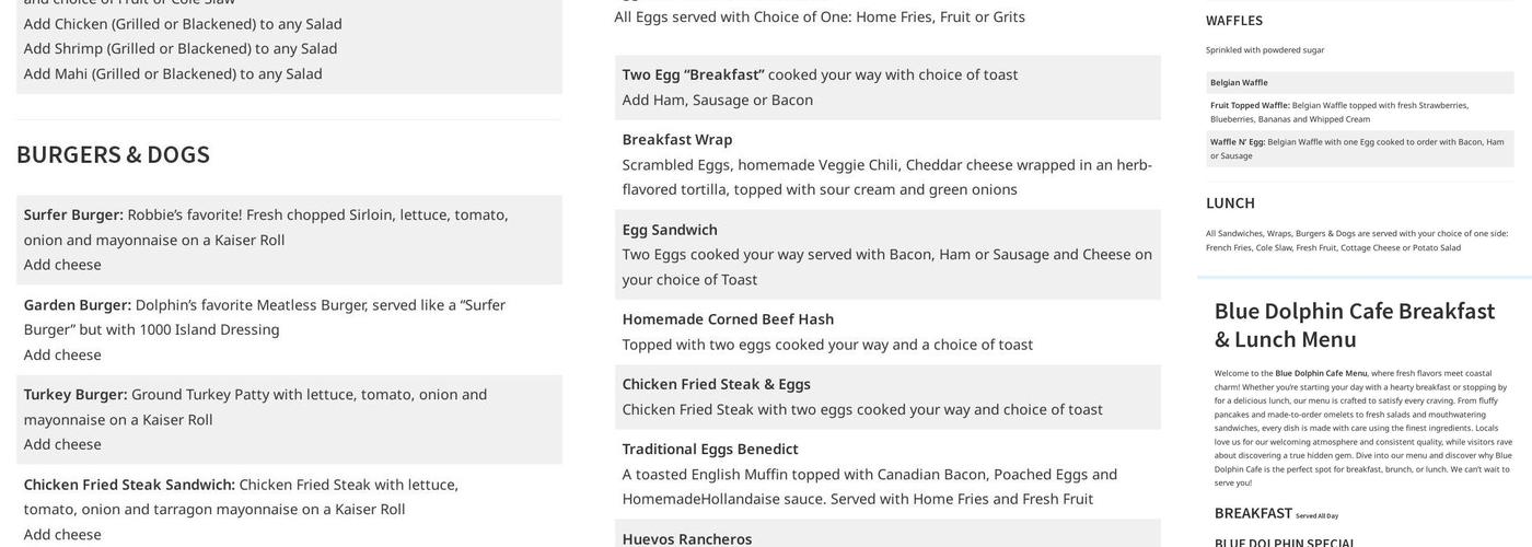 Blue Dolphin Cafe Menu