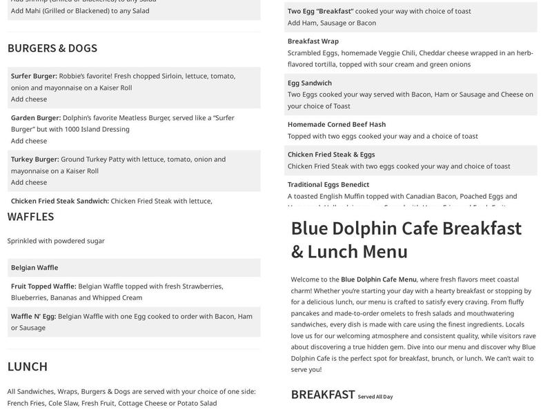 Blue Dolphin Cafe Menu