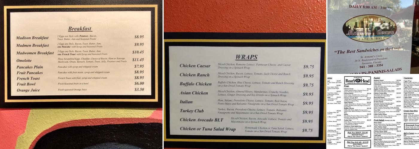 Madison Avenue Cafe and Deli Menu