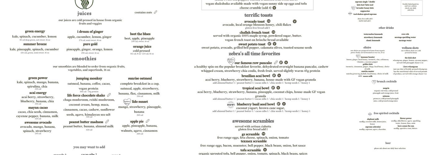 GREEN ZEBRA CAFE Menu
