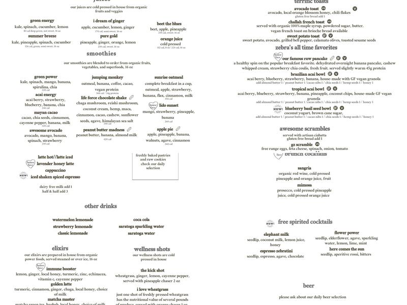 GREEN ZEBRA CAFE Menu