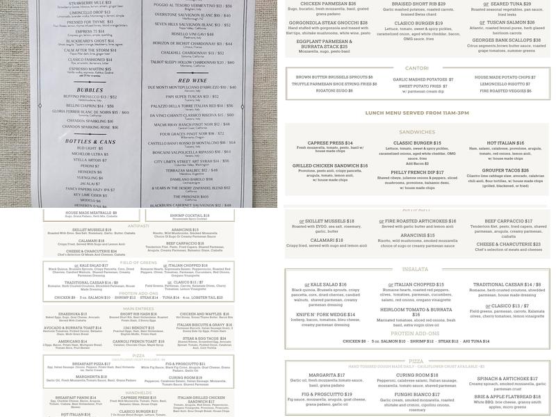 Clasico Italian Chophouse Menu