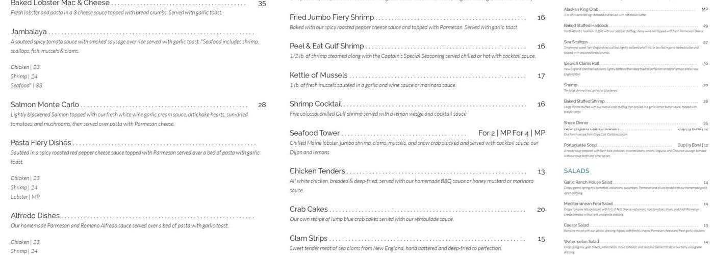 Lobster Pot Restaurant Menu