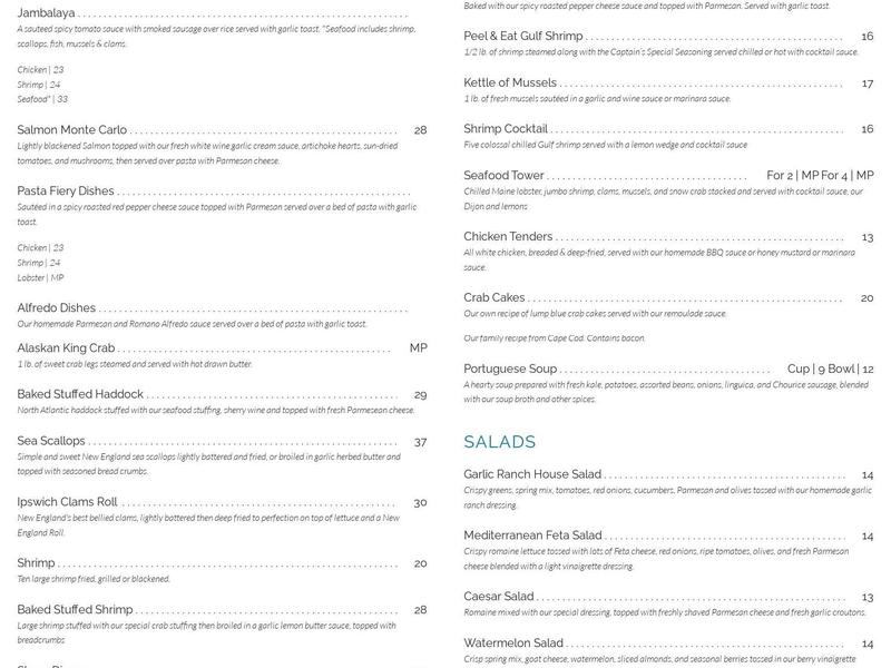 Lobster Pot Restaurant Menu