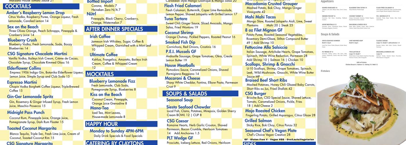 Clayton's Siesta Grille Menu