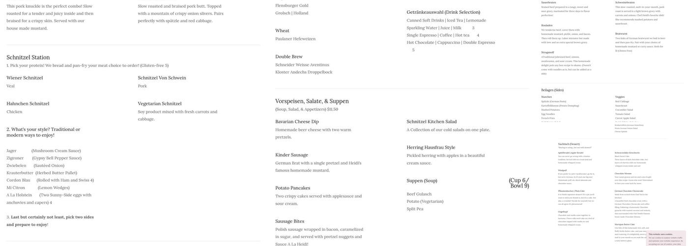 Heidi’s Schnitzel Kitchen Menu