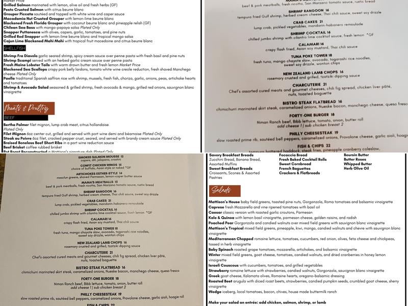 Mattison's Forty-One Menu