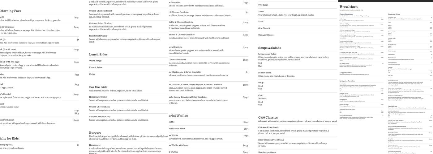 Livingston's Cafe Menu
