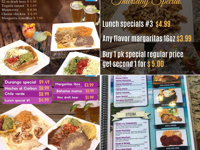 Playa Azul Mexican Restaurant Menu