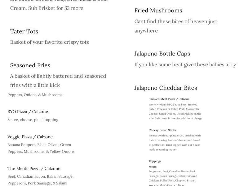 Bricks Bar & Grill Menu