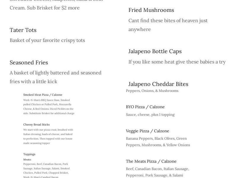 Bricks Bar & Grill Menu