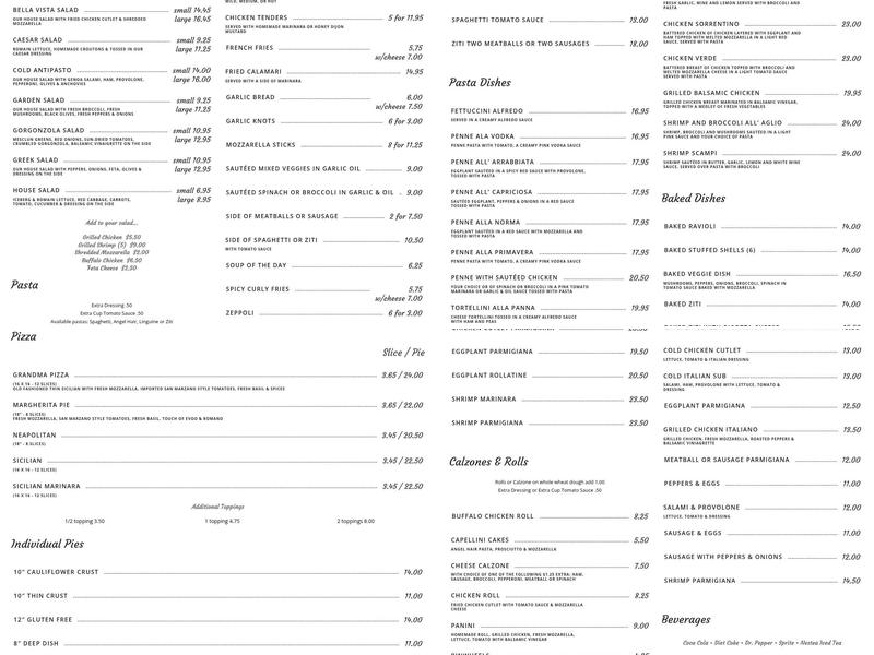 Bella Vista Pizza & Pasta Menu
