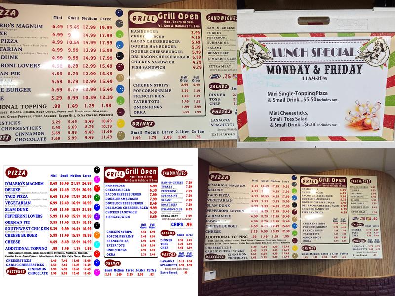 D'Mario's Pizza and Cheney Lanes Menu