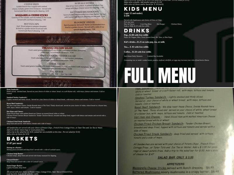 Steakhouse at Zenda lumberyard Menu