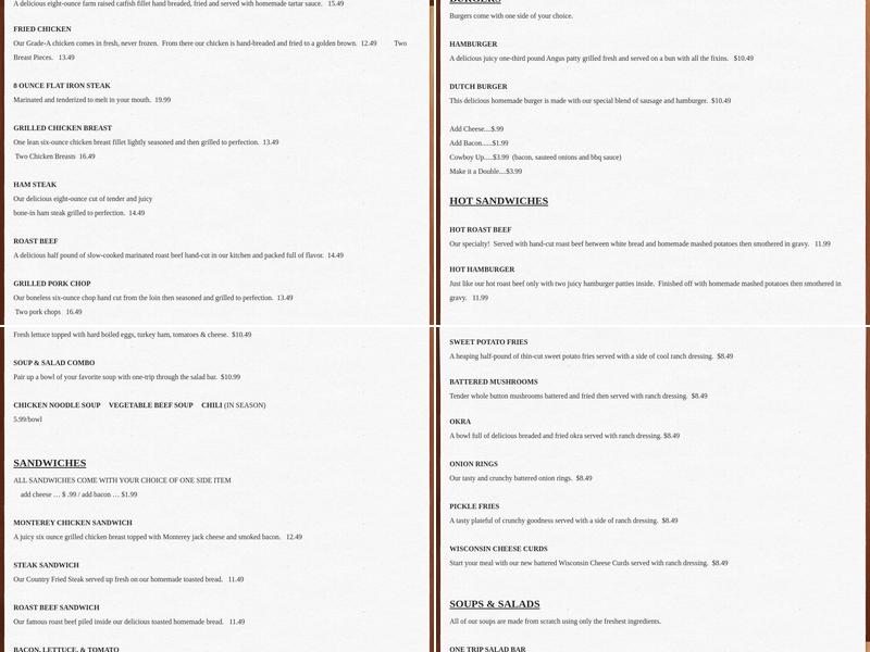 Dutch Kitchen Restaurant Menu