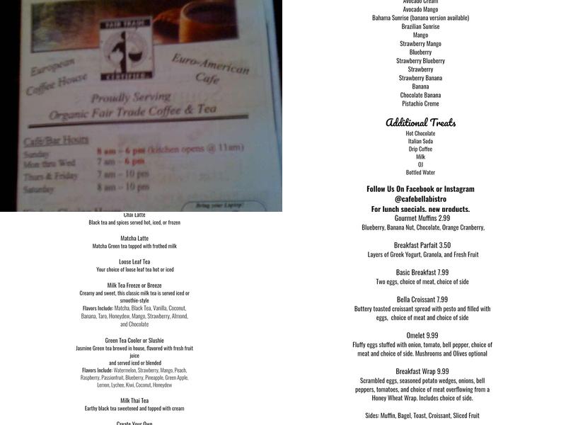Cafe Bella Menu