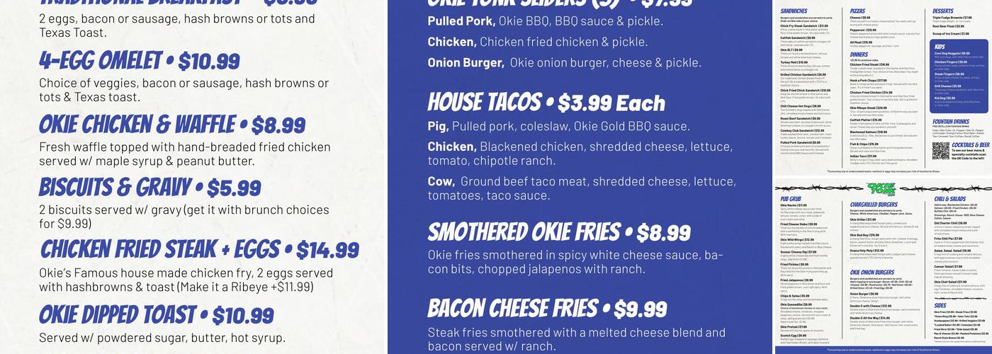 Okie Tonk Cafe Menu