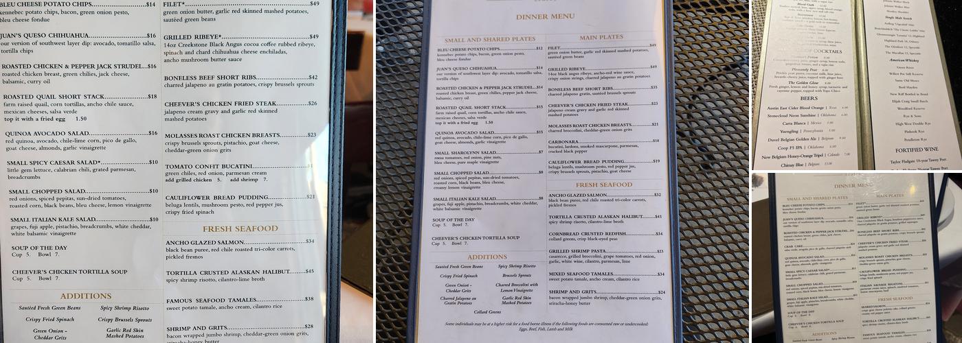 Cheever's Cafe Menu