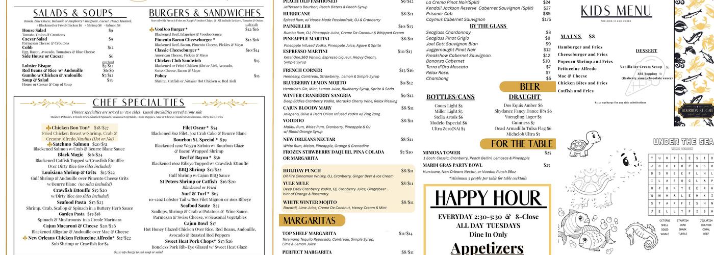 Bourbon St. Cafe Menu