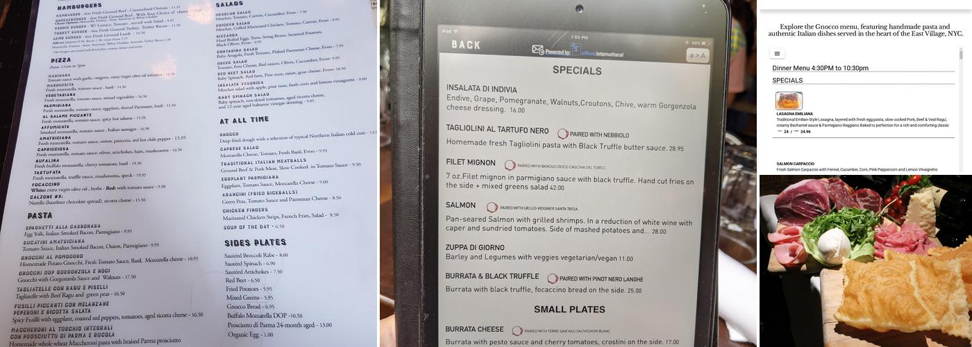 Gnocco Menu