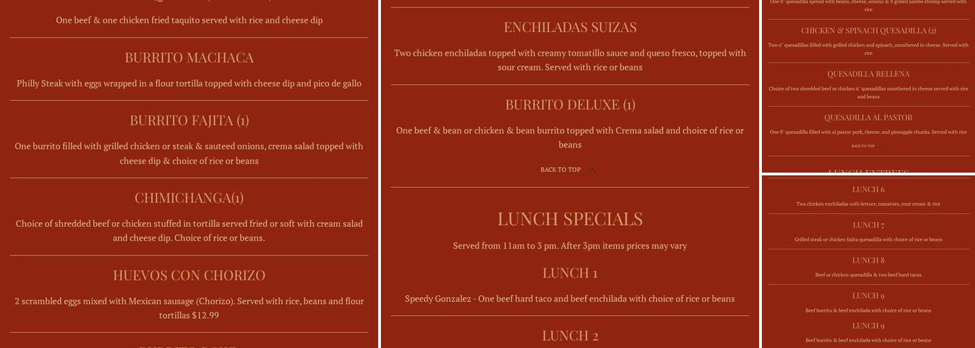 El Azteca Menu