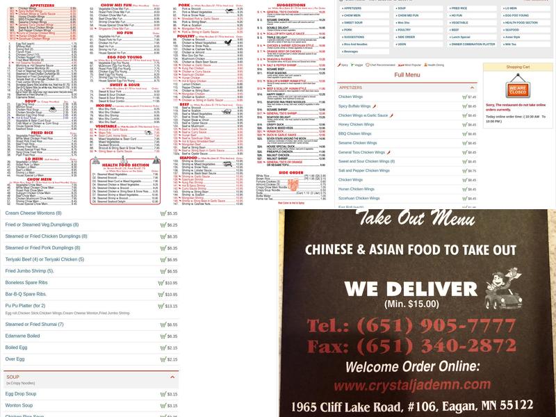 Crystal Jade Chinese Restaurant Menu