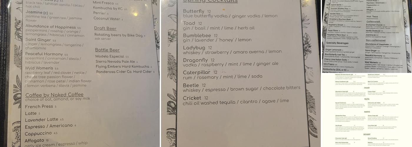 VEG Café & Bar Menu