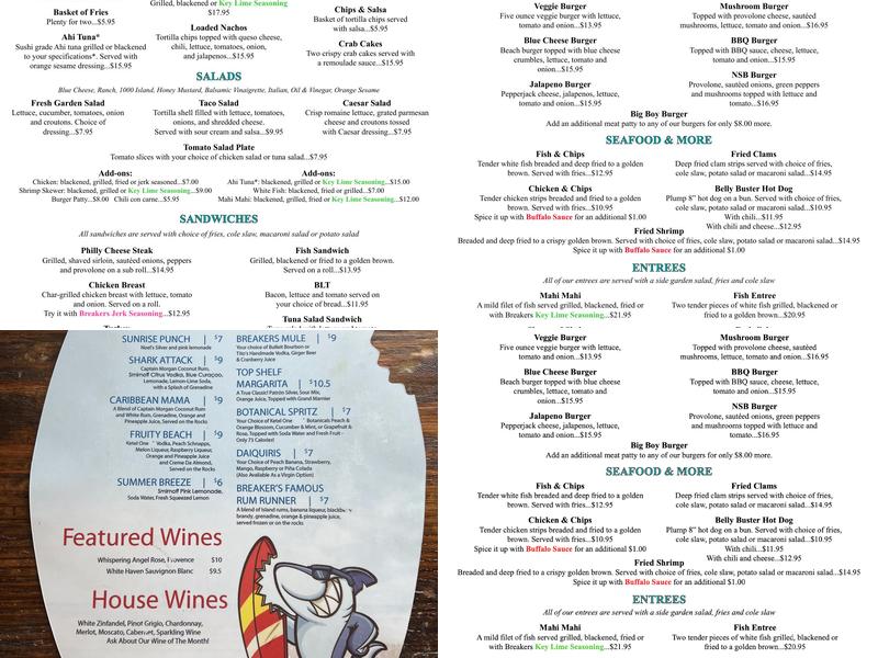 The Breakers Ocean Front Restaurant & Bar Menu