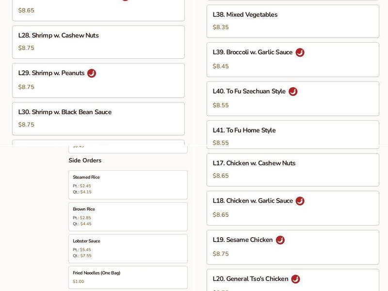 China Inn Kitchen Menu