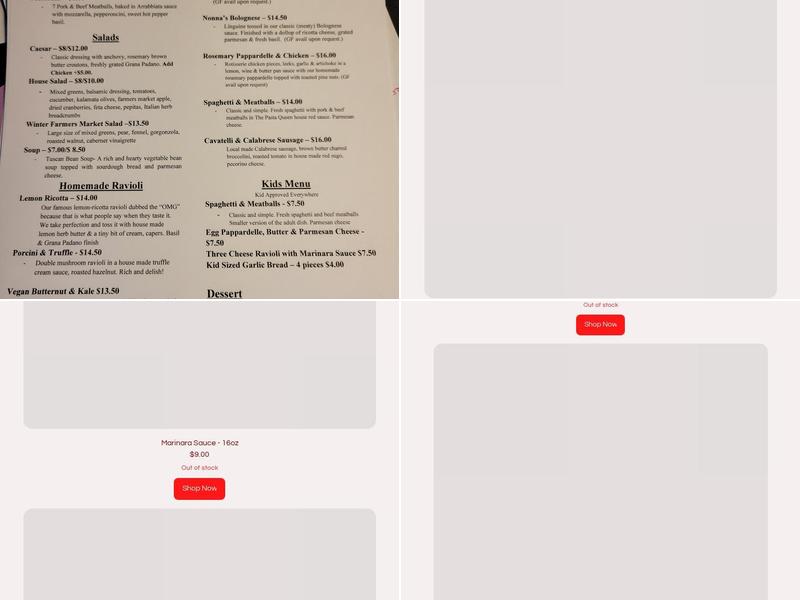 The Pasta Queen Menu