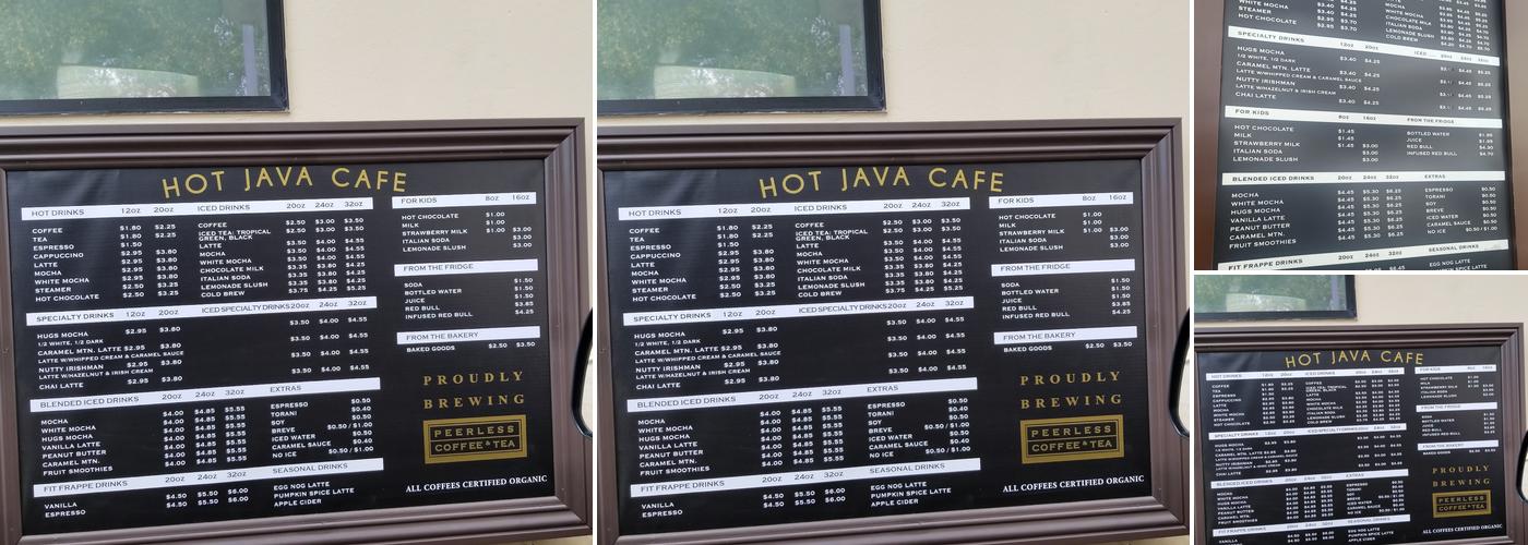 Hot Java Cafe Menu