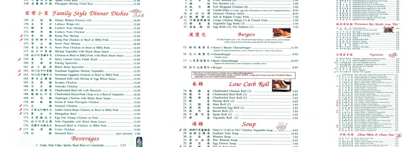 Harry's Cafe Menu