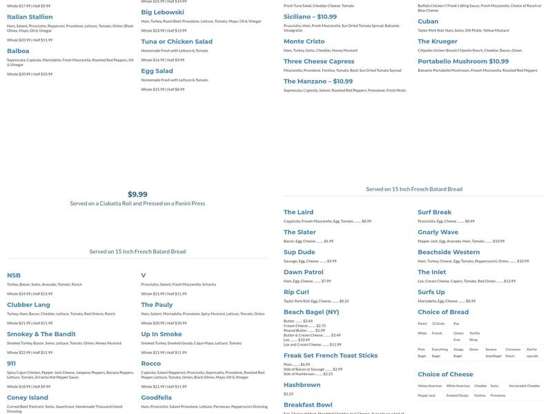 Manzano's Beachside Deli Menu