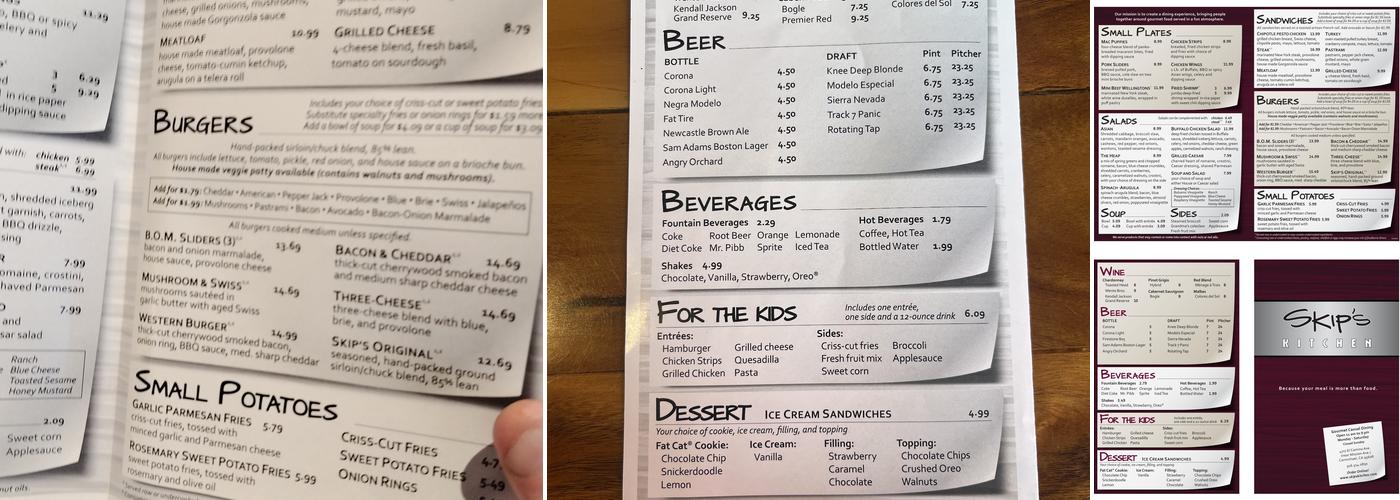 Skip's Kitchen Menu