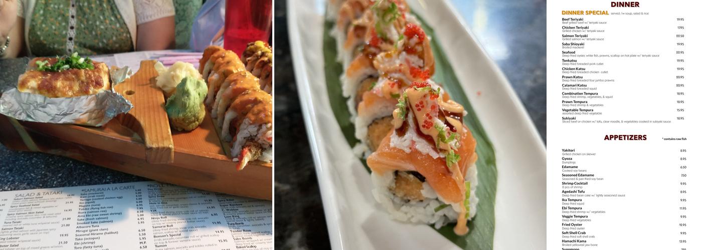Samurai Sushi Menu