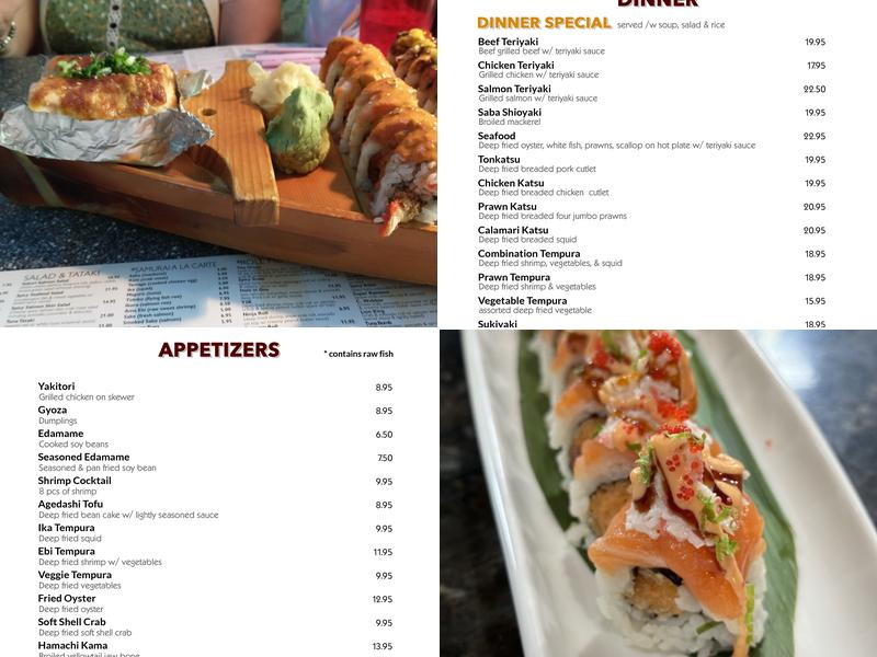 Samurai Sushi Menu