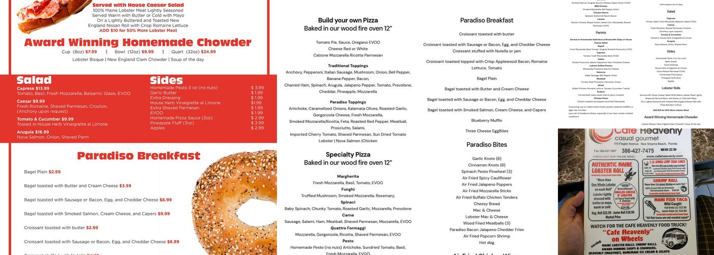 Caffe Paradiso Menu