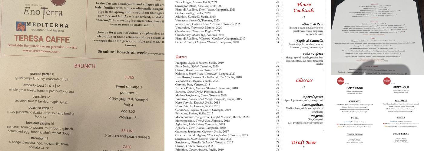 Teresa's Pizza | Wine Bar Menu