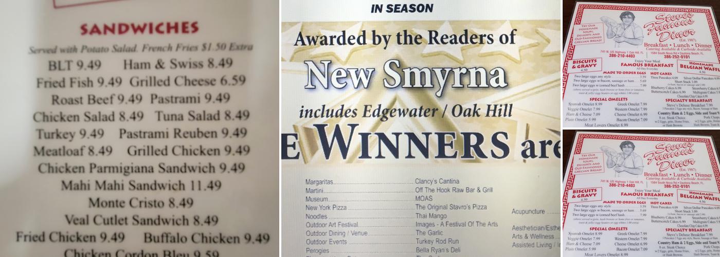 Steves Famous Diner Menu