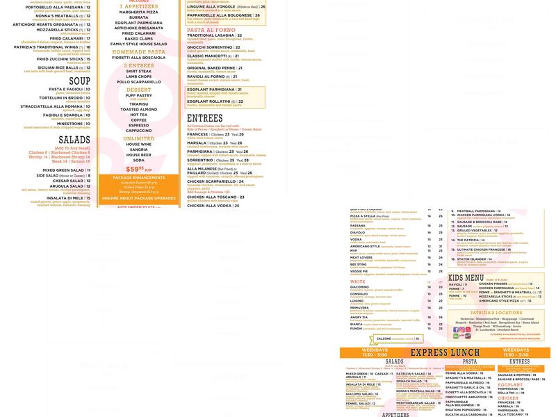 Patrizia's of Long island Menu