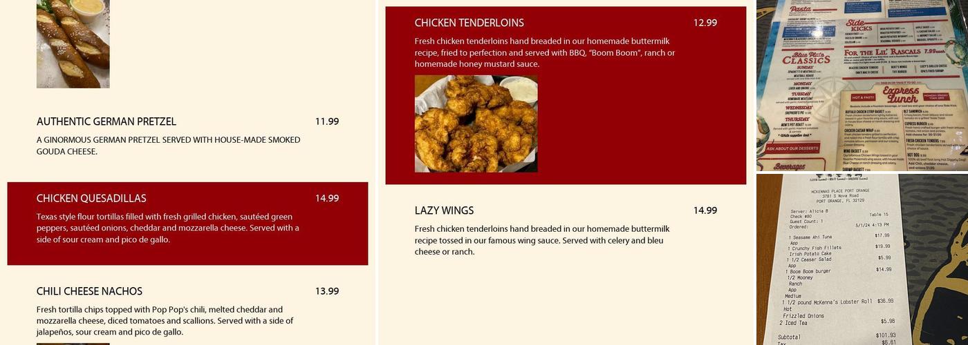 McKenna's Place-Port Orange Menu