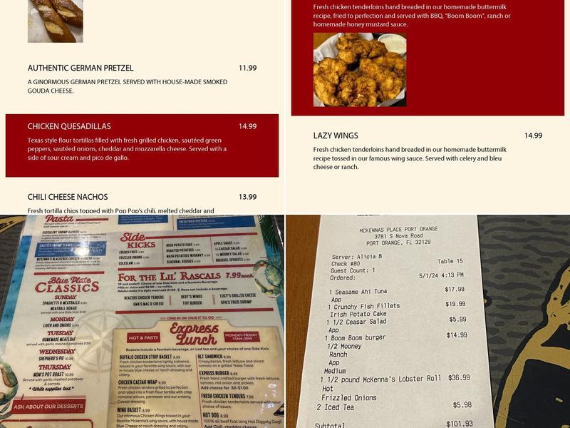 McKenna's Place-Port Orange Menu