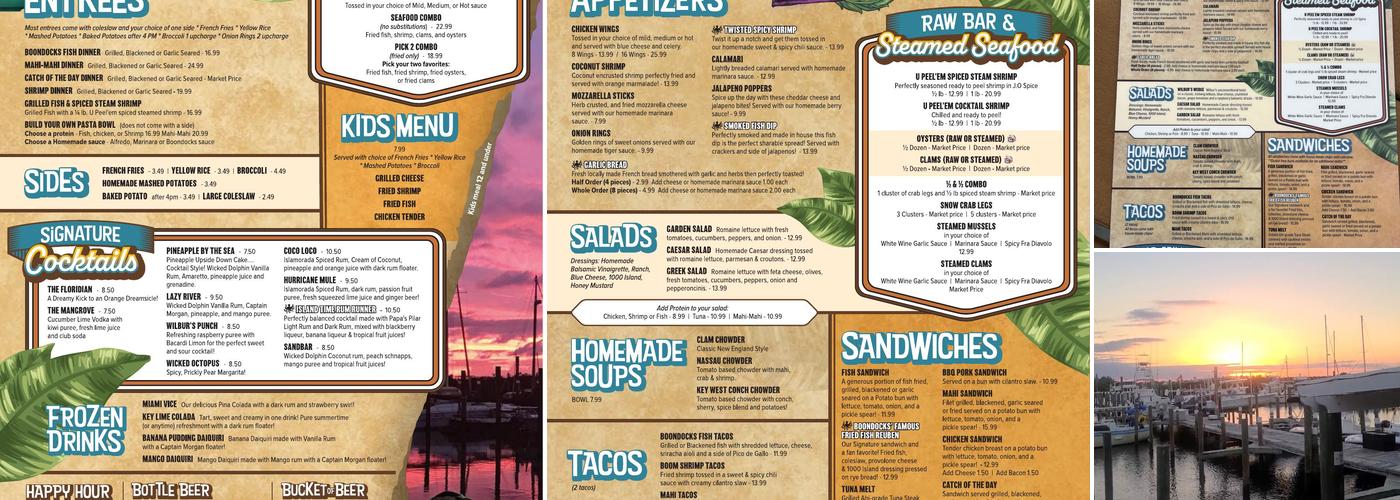 Boondocks Restaurant Menu