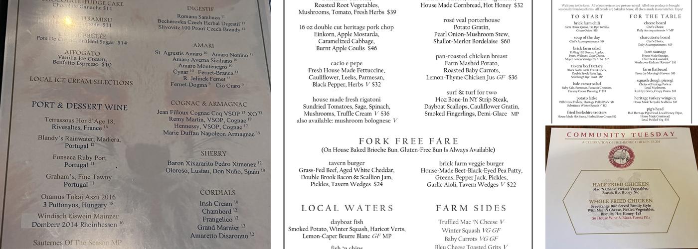 Brick Farm Tavern Menu